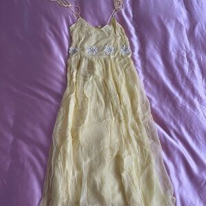 Yellow Beaded Midi Dress